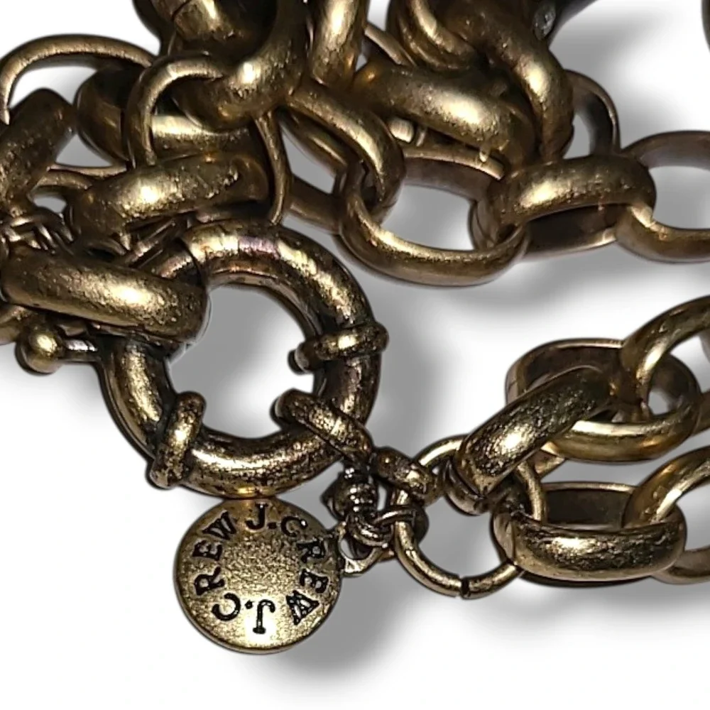 J. Crew‎ Rhinestone Black Enamel Three Link Double Strand Necklace Gold Tone